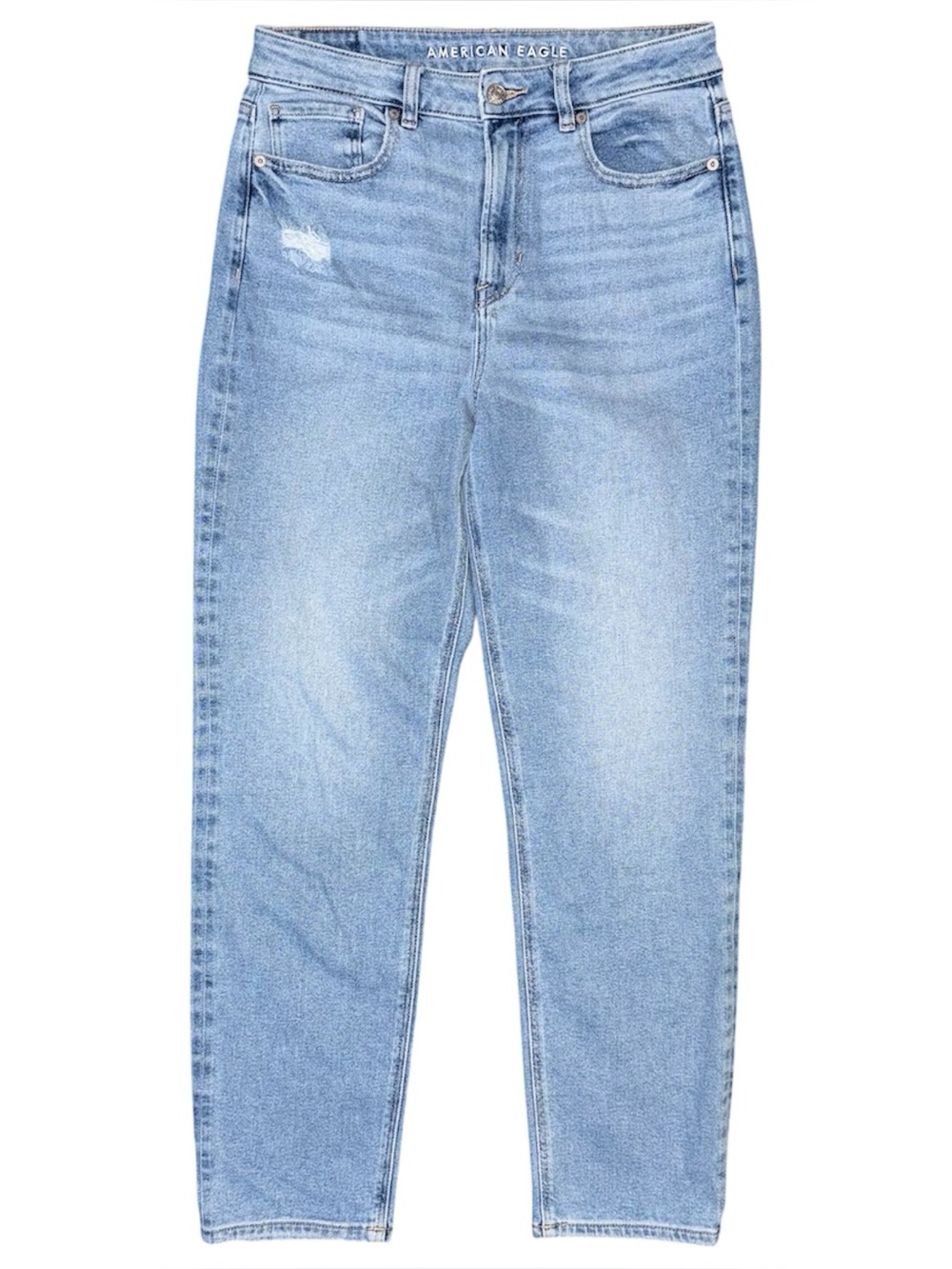 American Eagle Mom Jeans High Rise Stretch Denim Tapered Womens Sz 8 Distressed